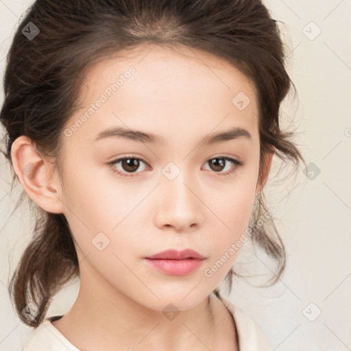 Neutral white child female with medium  brown hair and brown eyes