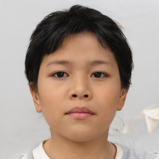 Neutral asian child female with short  brown hair and brown eyes
