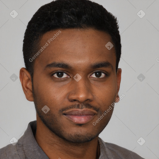 Neutral black young-adult male with short  brown hair and brown eyes