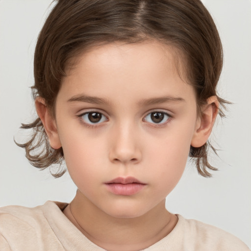 Neutral white child female with medium  brown hair and brown eyes