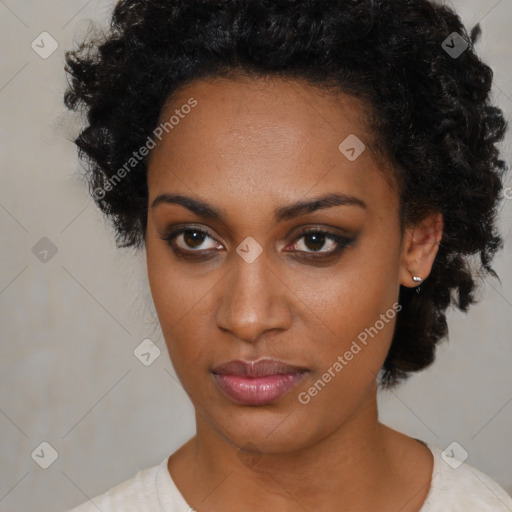 Neutral black young-adult female with short  black hair and brown eyes