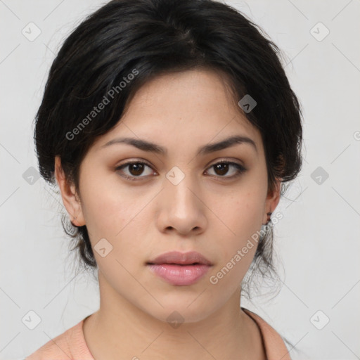 Neutral asian young-adult female with medium  brown hair and brown eyes