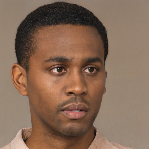 Neutral black young-adult male with short  brown hair and brown eyes