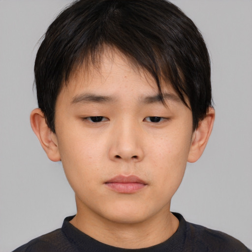 Neutral asian child male with short  brown hair and brown eyes