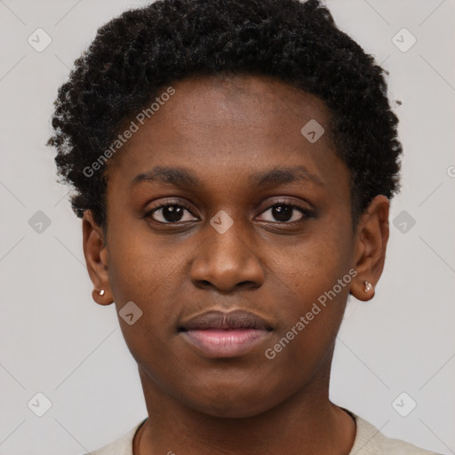 Neutral black young-adult female with short  brown hair and brown eyes