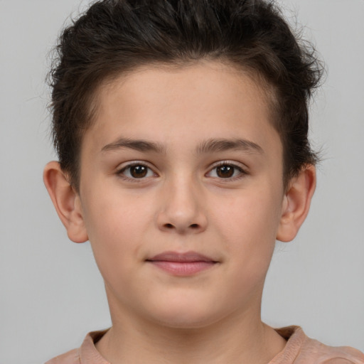 Neutral white child female with short  brown hair and brown eyes