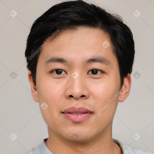 Neutral asian young-adult male with short  black hair and brown eyes