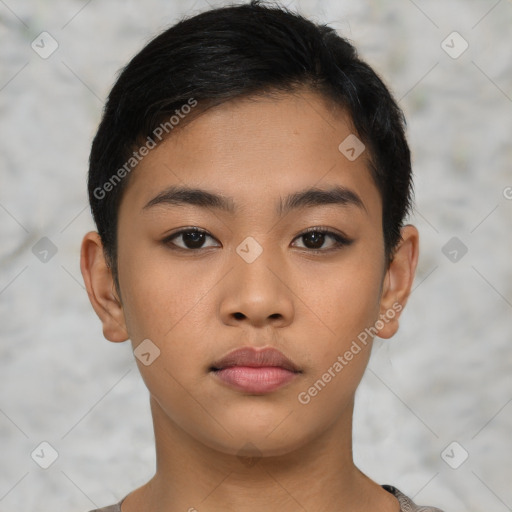 Neutral asian young-adult female with short  black hair and brown eyes