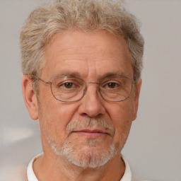 Neutral white middle-aged male with short  gray hair and brown eyes