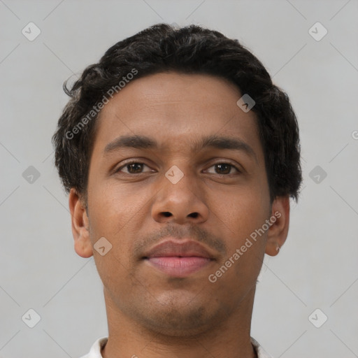 Neutral asian young-adult male with short  brown hair and brown eyes
