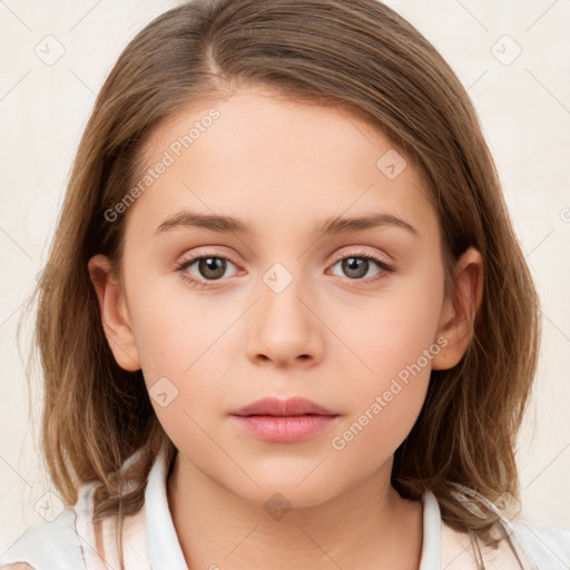 Neutral white child female with medium  brown hair and brown eyes