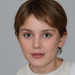 Neutral white young-adult female with medium  brown hair and grey eyes