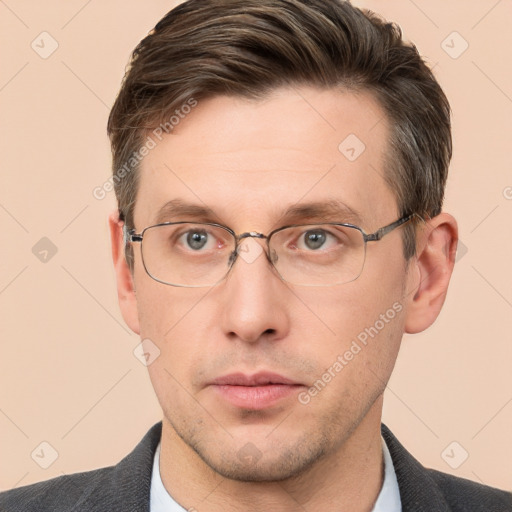 Neutral white adult male with short  brown hair and brown eyes