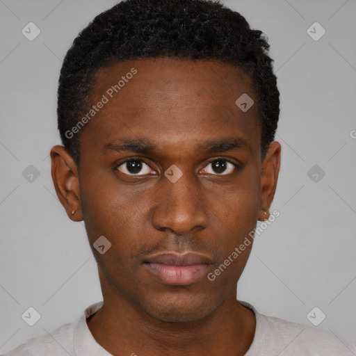 Neutral black young-adult male with short  brown hair and brown eyes