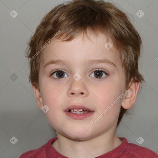 Neutral white child male with short  brown hair and brown eyes