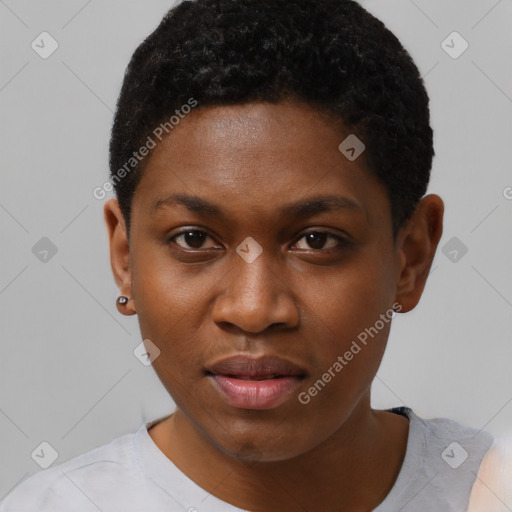 Neutral black young-adult female with short  brown hair and brown eyes