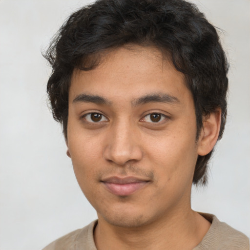 Neutral latino young-adult male with short  brown hair and brown eyes