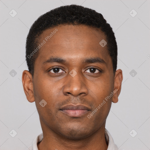Neutral black young-adult male with short  brown hair and brown eyes