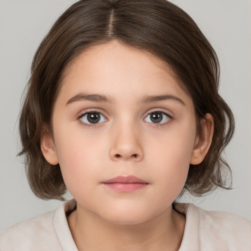 Neutral white child female with medium  brown hair and brown eyes