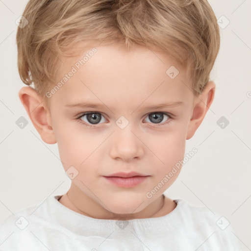 Neutral white child male with short  brown hair and grey eyes