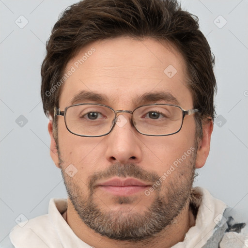 Neutral white adult male with short  brown hair and brown eyes