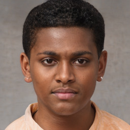 Neutral black young-adult male with short  brown hair and brown eyes