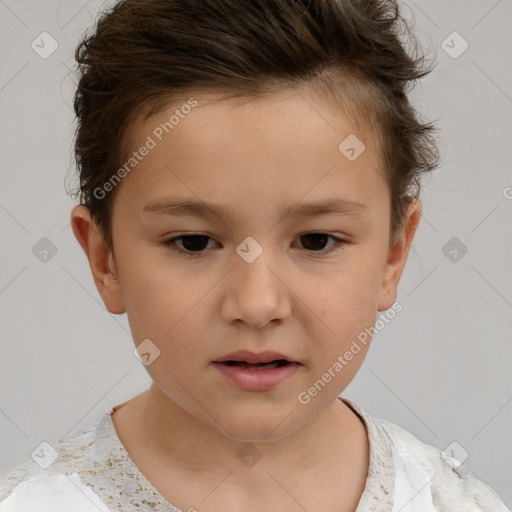 Neutral white child female with short  brown hair and brown eyes