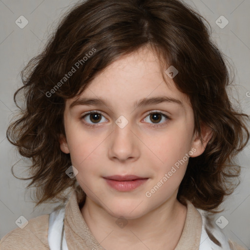 Neutral white child female with medium  brown hair and brown eyes