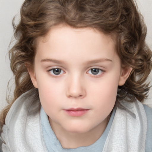 Neutral white child female with medium  brown hair and brown eyes