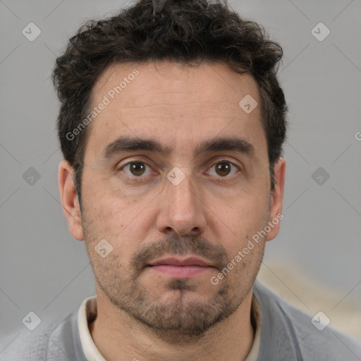 Neutral white adult male with short  brown hair and brown eyes