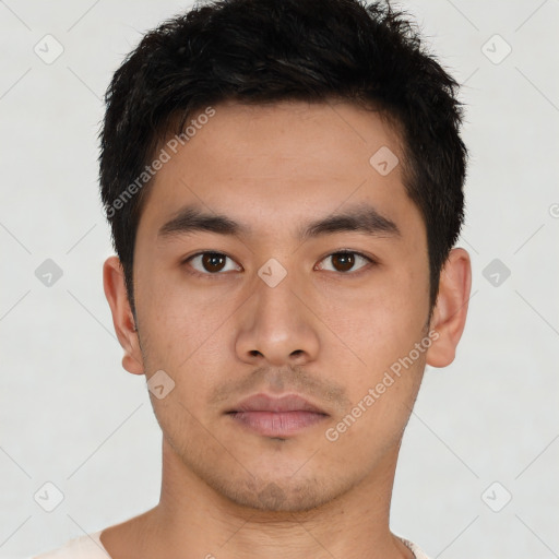 Neutral asian young-adult male with short  black hair and brown eyes