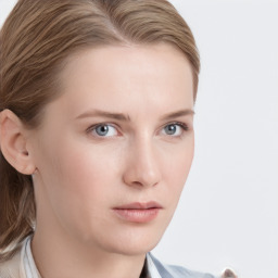 Neutral white young-adult female with medium  brown hair and grey eyes