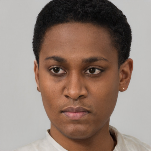 Neutral latino young-adult female with short  black hair and brown eyes