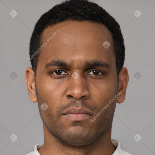 Neutral black young-adult male with short  brown hair and brown eyes