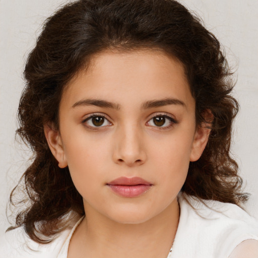 Neutral white child female with medium  brown hair and brown eyes