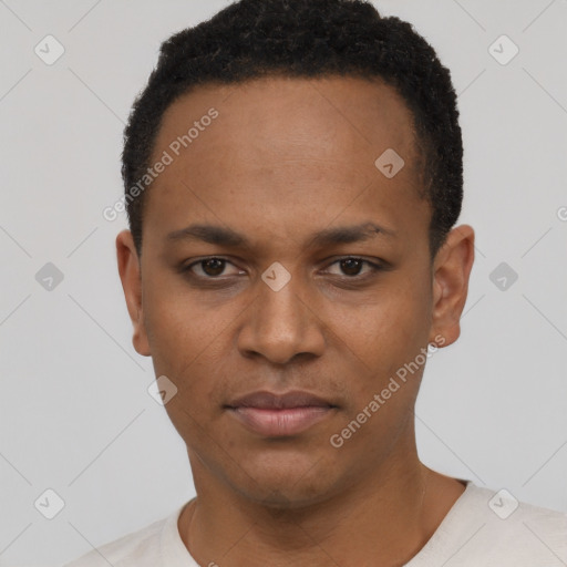 Neutral black young-adult female with short  black hair and brown eyes