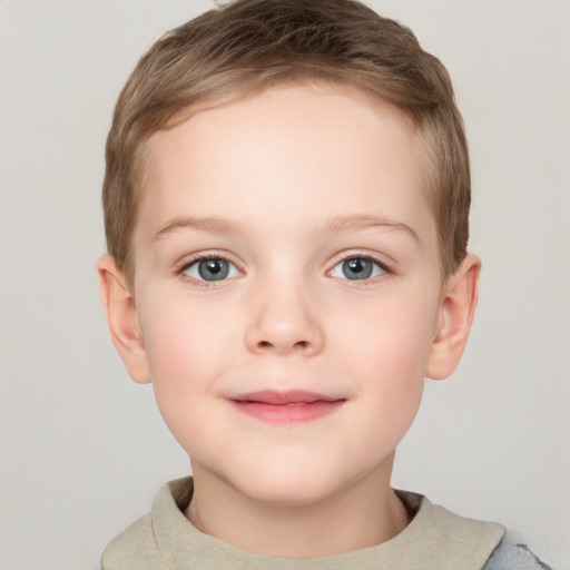 Neutral white child female with short  brown hair and grey eyes