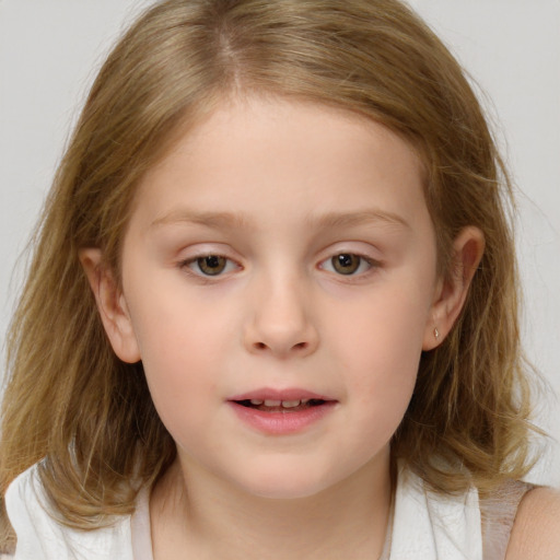 Neutral white child female with medium  brown hair and brown eyes