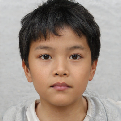 Neutral asian child male with short  brown hair and brown eyes