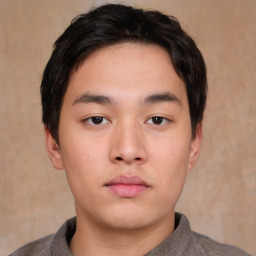 Neutral asian young-adult male with short  brown hair and brown eyes