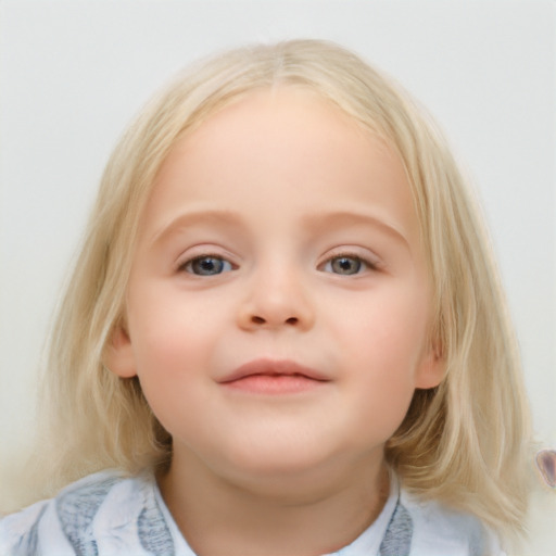 Neutral white child female with medium  brown hair and blue eyes