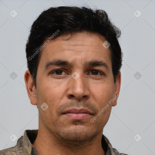 Neutral white adult male with short  brown hair and brown eyes