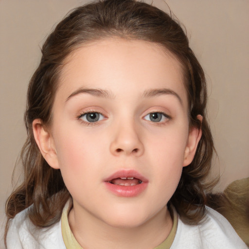 Neutral white child female with medium  brown hair and brown eyes