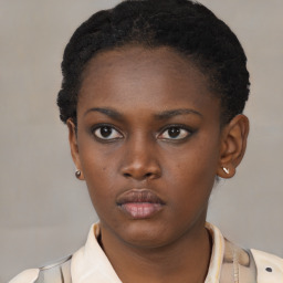 Neutral black young-adult female with short  brown hair and brown eyes