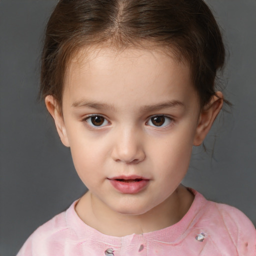 Neutral white child female with short  brown hair and brown eyes