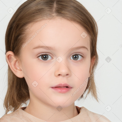 Neutral white child female with medium  brown hair and brown eyes