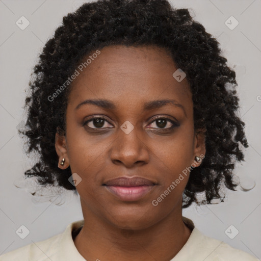 Neutral black young-adult female with short  brown hair and brown eyes