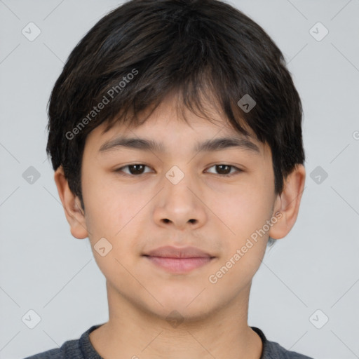 Neutral asian young-adult male with short  brown hair and brown eyes