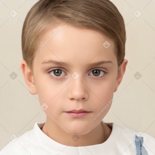 Neutral white child female with short  brown hair and brown eyes