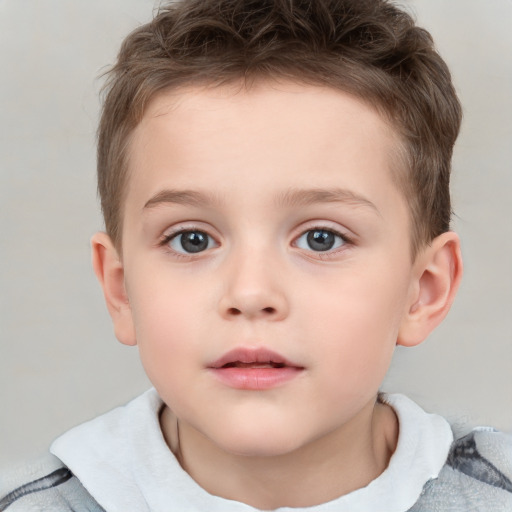 Neutral white child male with short  brown hair and grey eyes